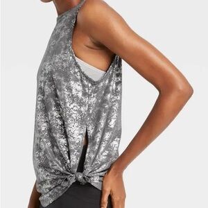 All In Motion Grey/Silver Shimmer Side Tie Tank Top Size M